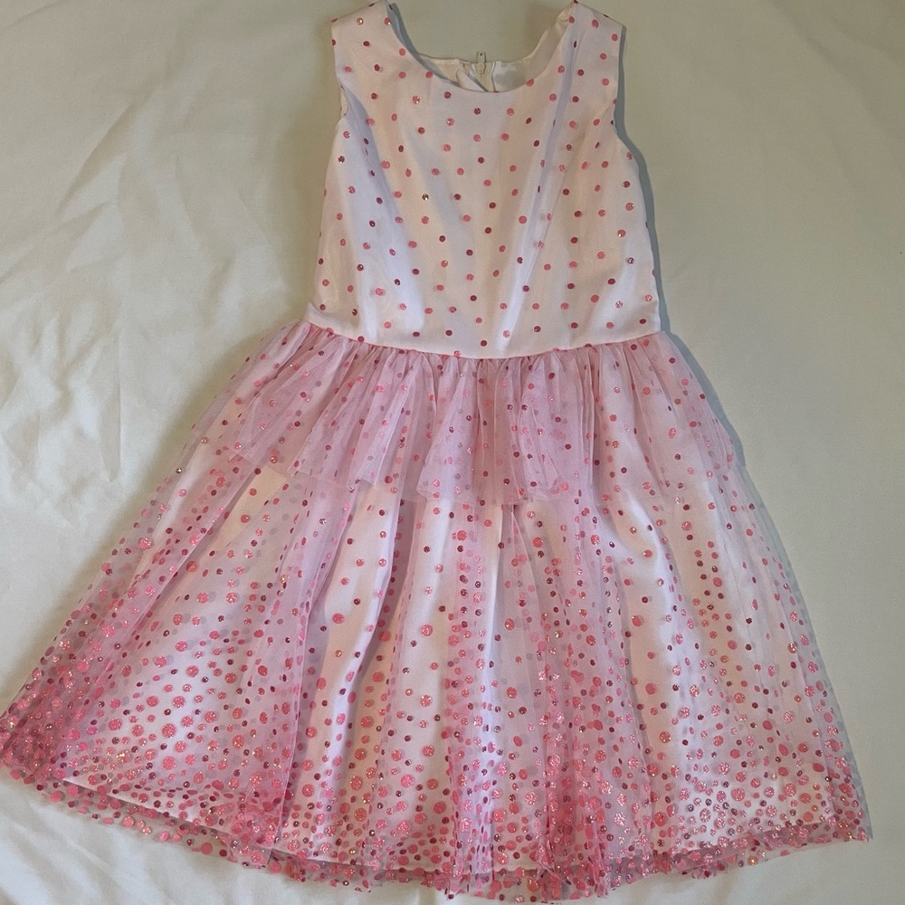 Emma Rose Pink and White Polka Dot Sparkling Tulle Dress Size 12